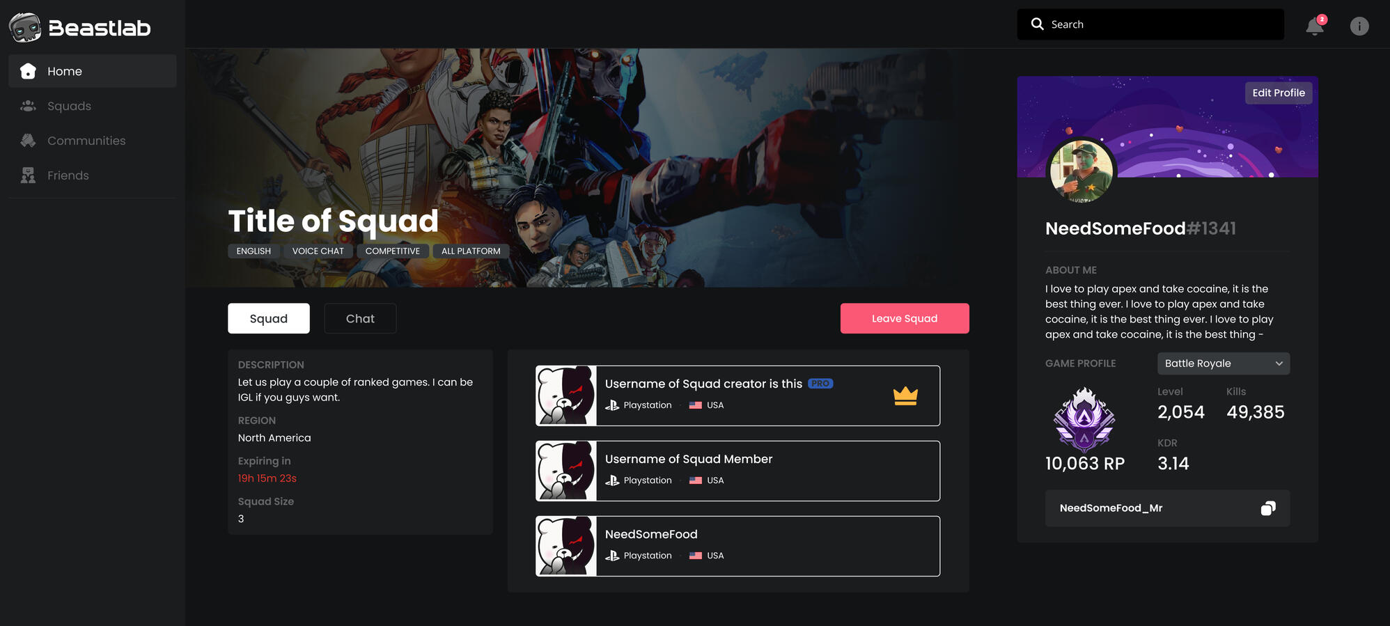 Squad Page